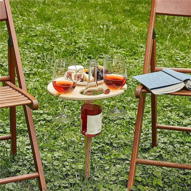 Mini Wooden Picnic  Wine Table with Foldable Round Desktop