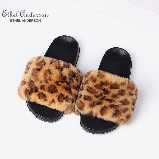 Ethel Anderson Women Real Rex Rabbit Fur Slippers Comfortable Indoor/Outdoor Slides Wholesale Plus Size