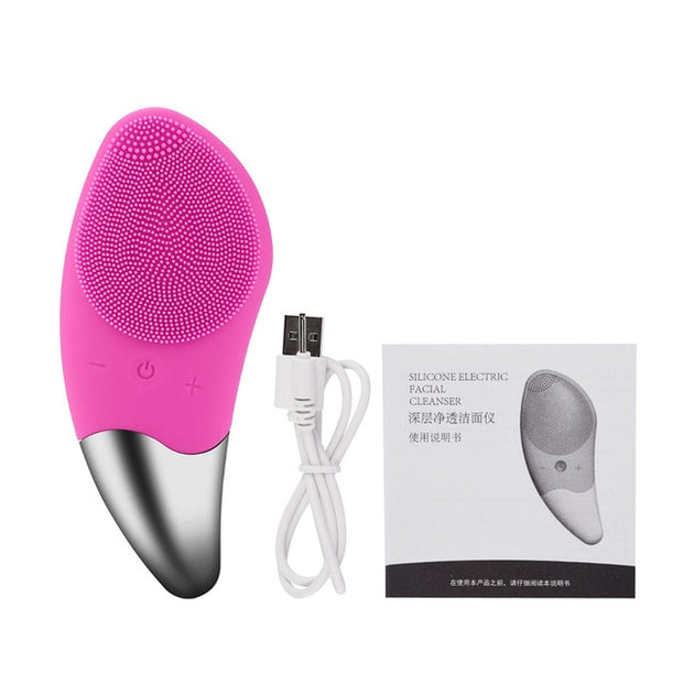 Mini Electric Facial Cleansing Brush Silicone Sonic Face Cleaner Deep Pore Cleaning Skin Massager Face Cleansing Brush Device